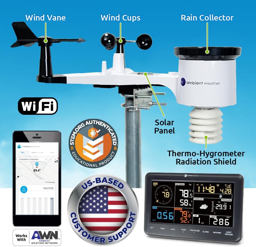 Ambient Weather WS-2902A Smart WiFi Wetterstation mit Fernüberwachung und Alarmen