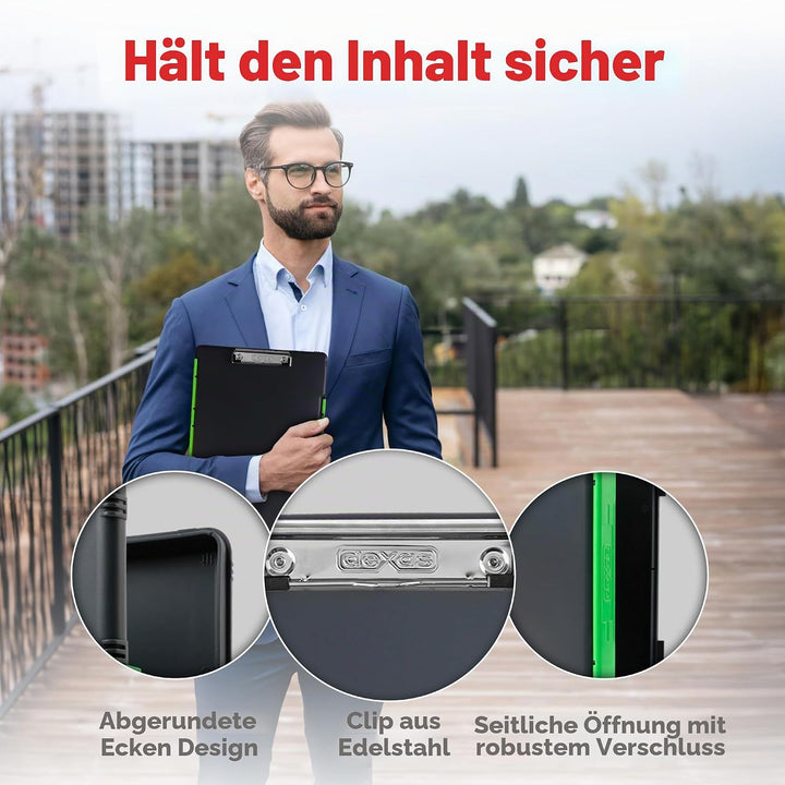 Dexas XL Slimcase 2 Klemmbrett zur Aufbewahrung, legale Grösse, Kunststoff, Grau mit grünem Clip, 15