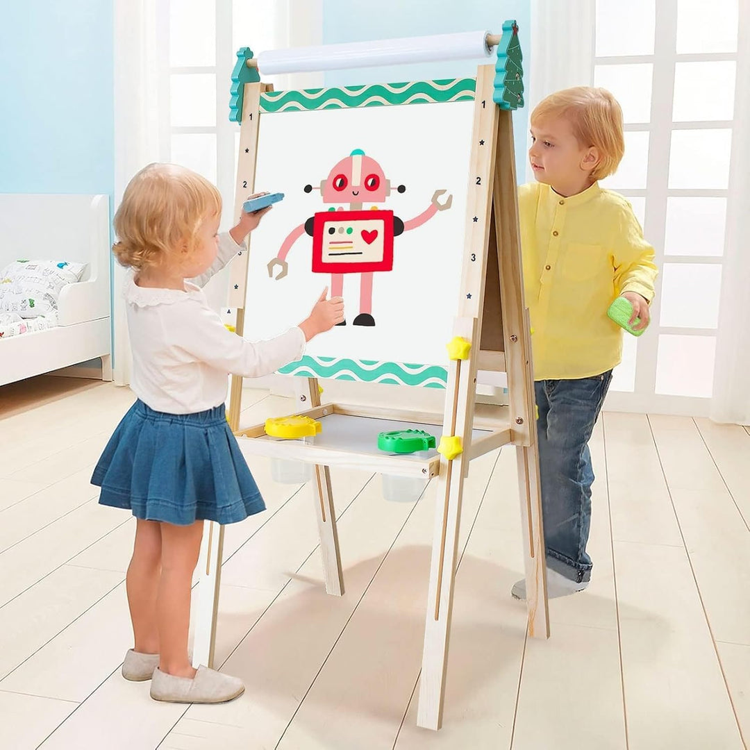Kinder Spiel Tafel aus Holz|Verstellbare Doppelseitige Whiteboard und Tafel-Staffelei mit Buchstaben
