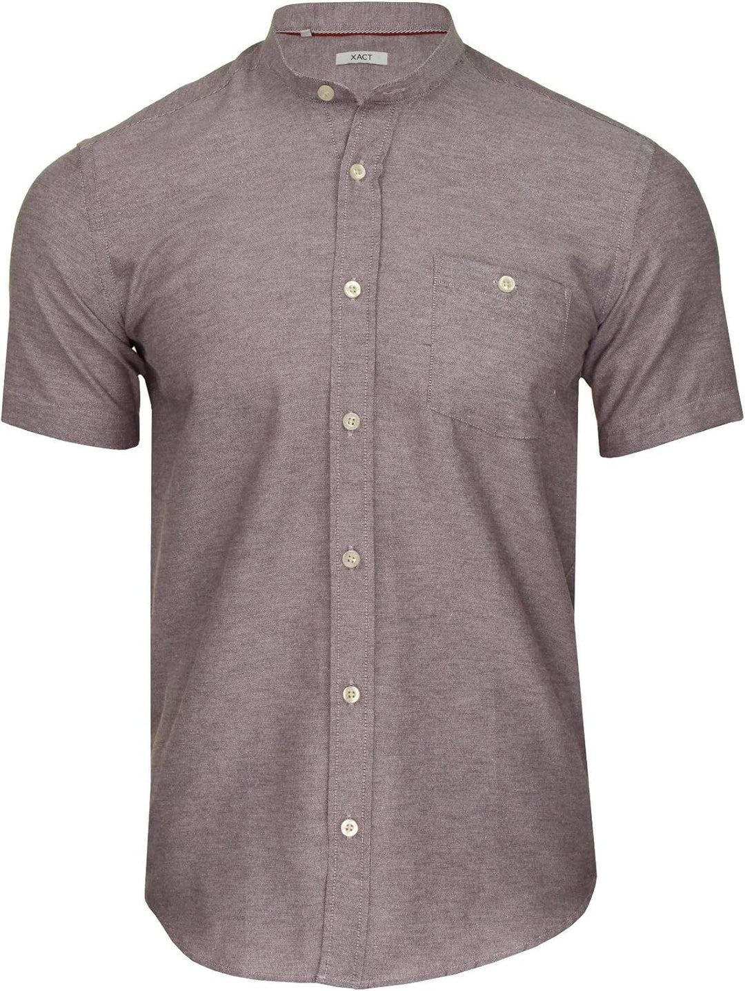 Xact Herren Oxford Grandad-Mandarinkragen Kurzarmhemd M Light Burgundy, M Light Burgundy