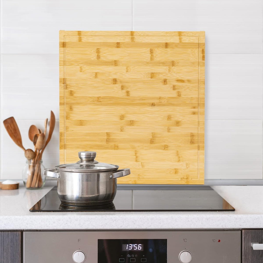 5five – 52 x 58 cm Bambus-Kochfeldabdeckung (3-in-1). Schneidebrett aus Holz, Spritzschutz und Kochf