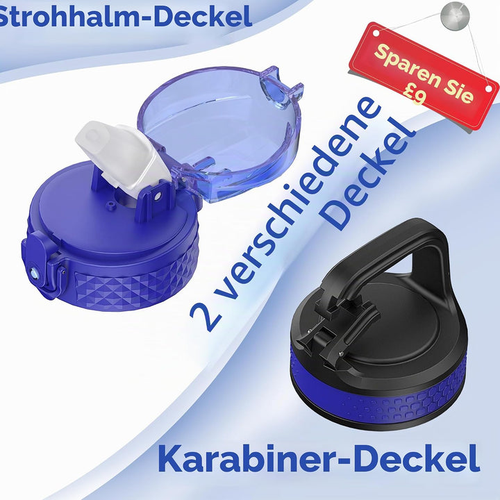 OLDLEY 500 ml isolierte Kinder-Wasserflasche aus Edelstahl mit Strohhalm, doppelwandig, Metall, Vaku