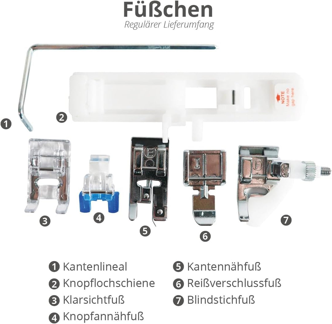 CARINA Nähmaschine De Luxe I 197 Stichprogramme I Einfädelhilfe I 7 Knopflöcher I Nähen ohne Fussanl