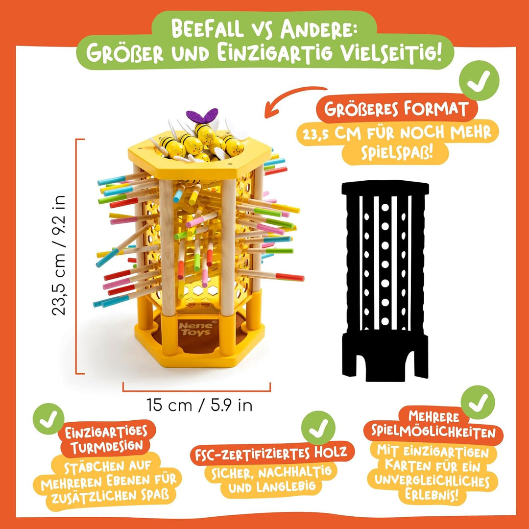 Nene Toys BEEFALL, 4-in-1 Lernspiel mit Bienen, Montessori Spielzeug ab 3 Jahren mit bunten Stäben,