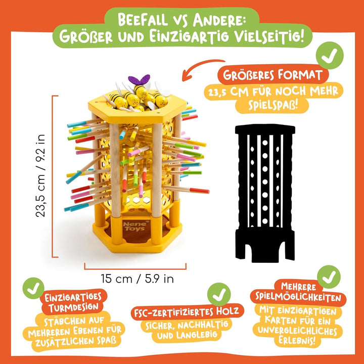 Nene Toys BEEFALL, 4-in-1 Lernspiel mit Bienen, Montessori Spielzeug ab 3 Jahren mit bunten Stäben,