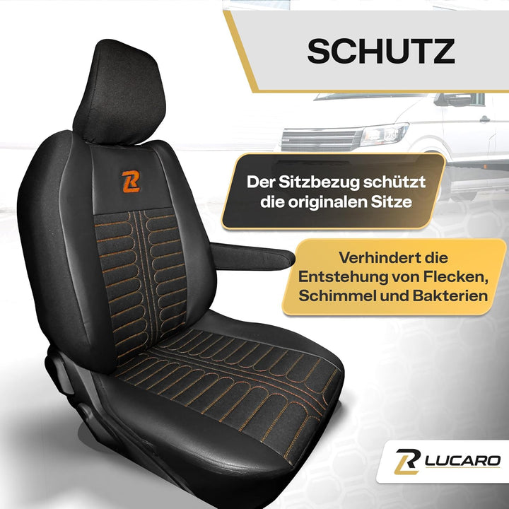 LUCARO Sitzbezüge Auto Set Tornado für Renault Master 4, Nissan Interstar 3 Orange Rückenlehne und S