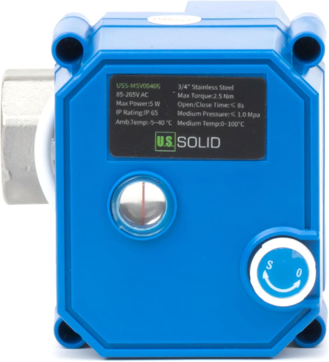 U.S. Solid Motorkugelhahn mit Manueller Funktion - 3/4" Edelstahl, voller Durchgang, 85-265V AC, 2-D