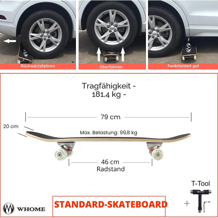 WHOME Pro Skateboards Komplett für Erwachsene/Kinder Mädchen/Jungen Anfänger/Profi - 31 x 8 Zoll Sta