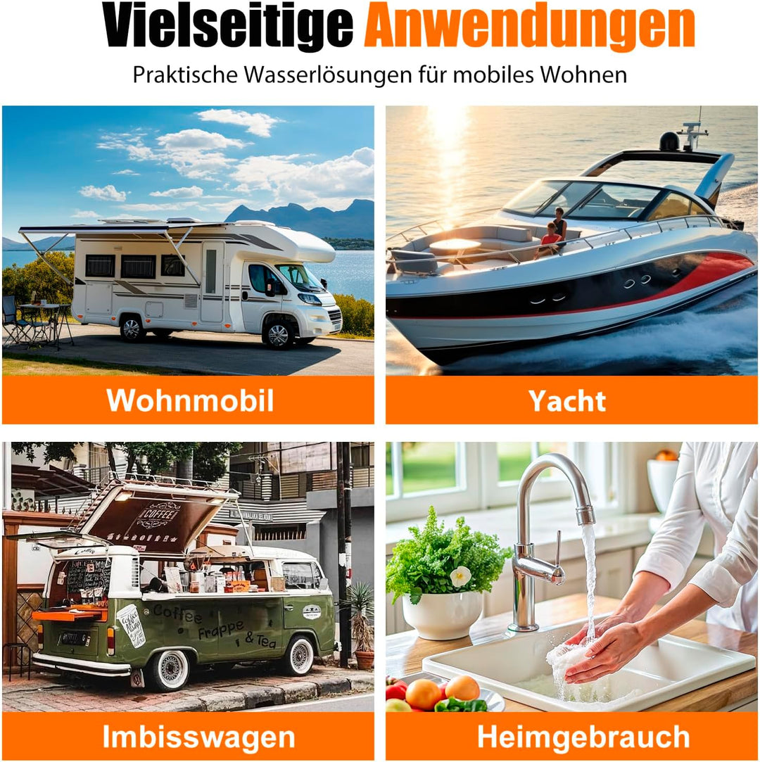 12-V-Membranpumpe, RV-Wasserpumpe, 5,0 GPM / 18,93 L/min, 70 PSI Wasserpumpe selbstansaugend mit Dru