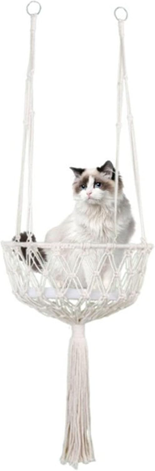 Wandmontiertes Katzen-Hängemattenbett, Platzsparender Makramee-Katzen-Hängematten-Haustier-Ruhesitz,
