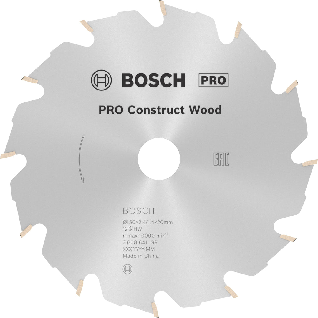 Bosch 1x PRO Construction Wood Kreissägeblatt für Netz-Handkreissägen (für Bauholz mit Mörtel und Nä
