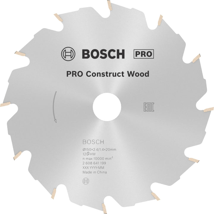 Bosch 1x PRO Construction Wood Kreissägeblatt für Netz-Handkreissägen (für Bauholz mit Mörtel und Nä