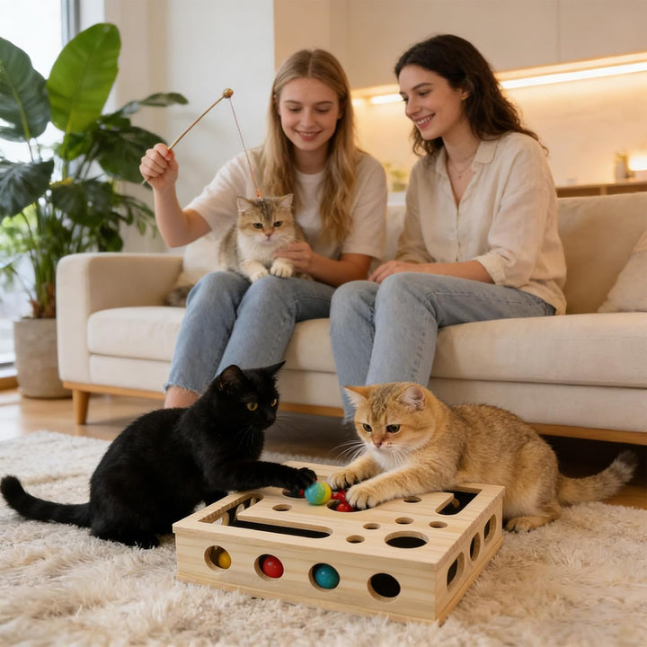 Katzen Kratzbrett für scharfe Katzenkrallen 30X25X8CM Kratzpuzzle Spielbox Holz Katzen Nagelpflege B
