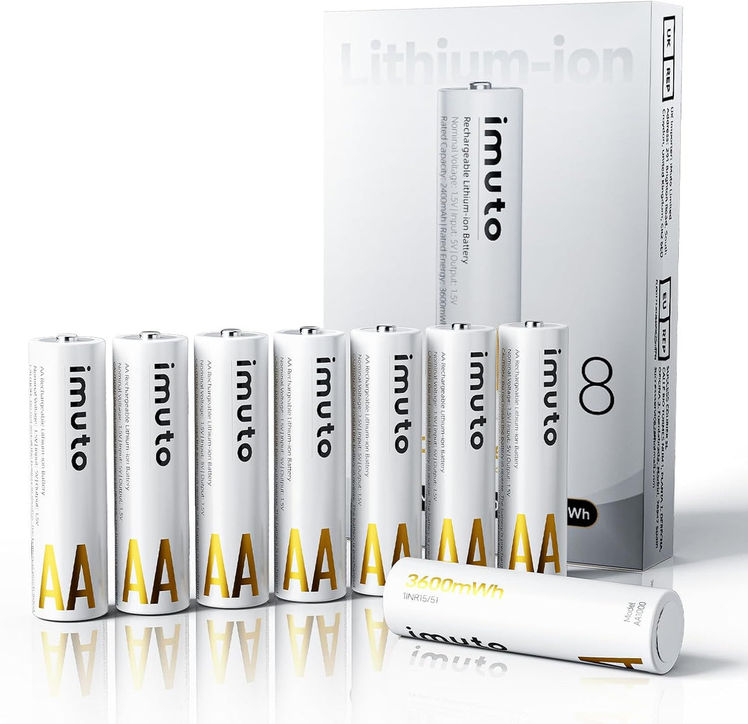 imuto Batterien AA 8 Stück Wiederaufladbare Lithium 1,5V (3600-IMU8AA) AA*8 3600mWh, AA*8 3600mWh