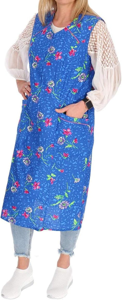 Reissverschluss Kittel RV Hauskleid Baumwolle Schürze Kochschürze 38 Blau, 38 Blau
