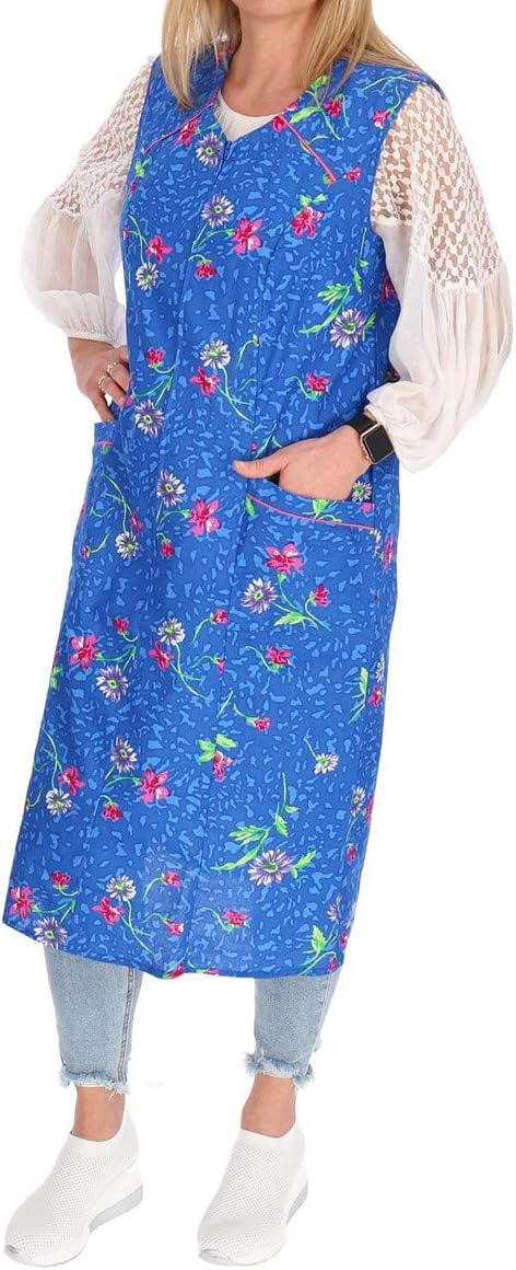 Schuerzenfabrik Reissverschluss Kittel RV Hauskleid Baumwolle Schürze Kochschürze 34 Blau, 34 Blau