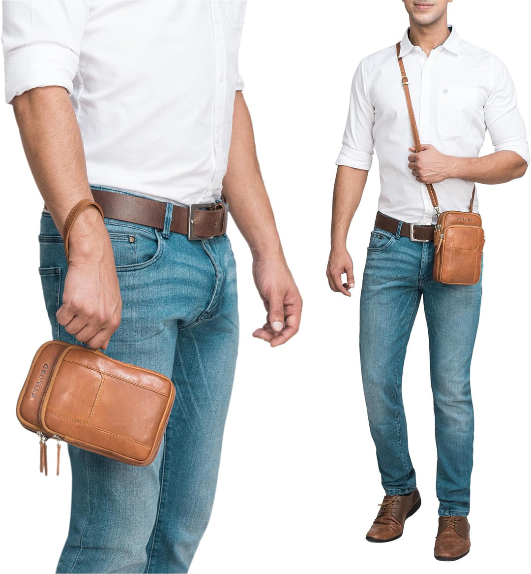 STILORD 'Tertius' Herren Umhängetasche Leder mit 3-in-1 System Männerhandtasche Handytasche zum Umhä
