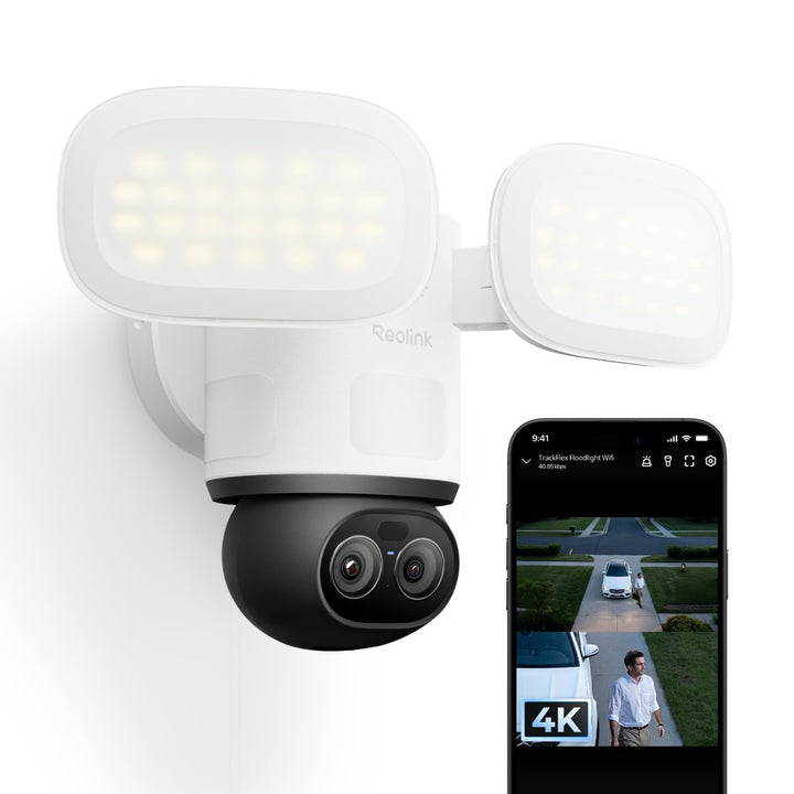 Reolink TrackFlex Floodlight WiFi, 4K Wi-Fi 6 PTZ Überwachungskamera Aussen mit 3000 Lumen Flutlicht