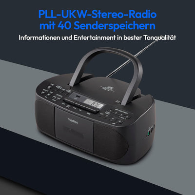 MEDION E65010 Stereoradio (CD-Player, Kassette, USB Anschluss, AUX Audioeingang, MP3-Widergabe. UKW