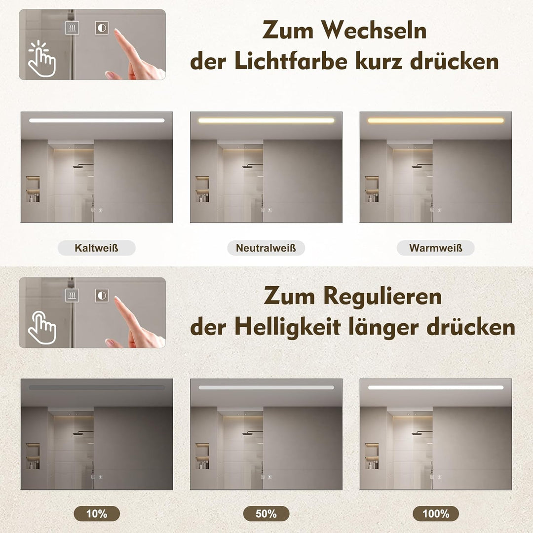 SONNI LED Badspiegel 70x50 cm, LED Wandspiegel mit Ablage 70 cm, 3 einstellbare Lichtfarben, Anti-Be