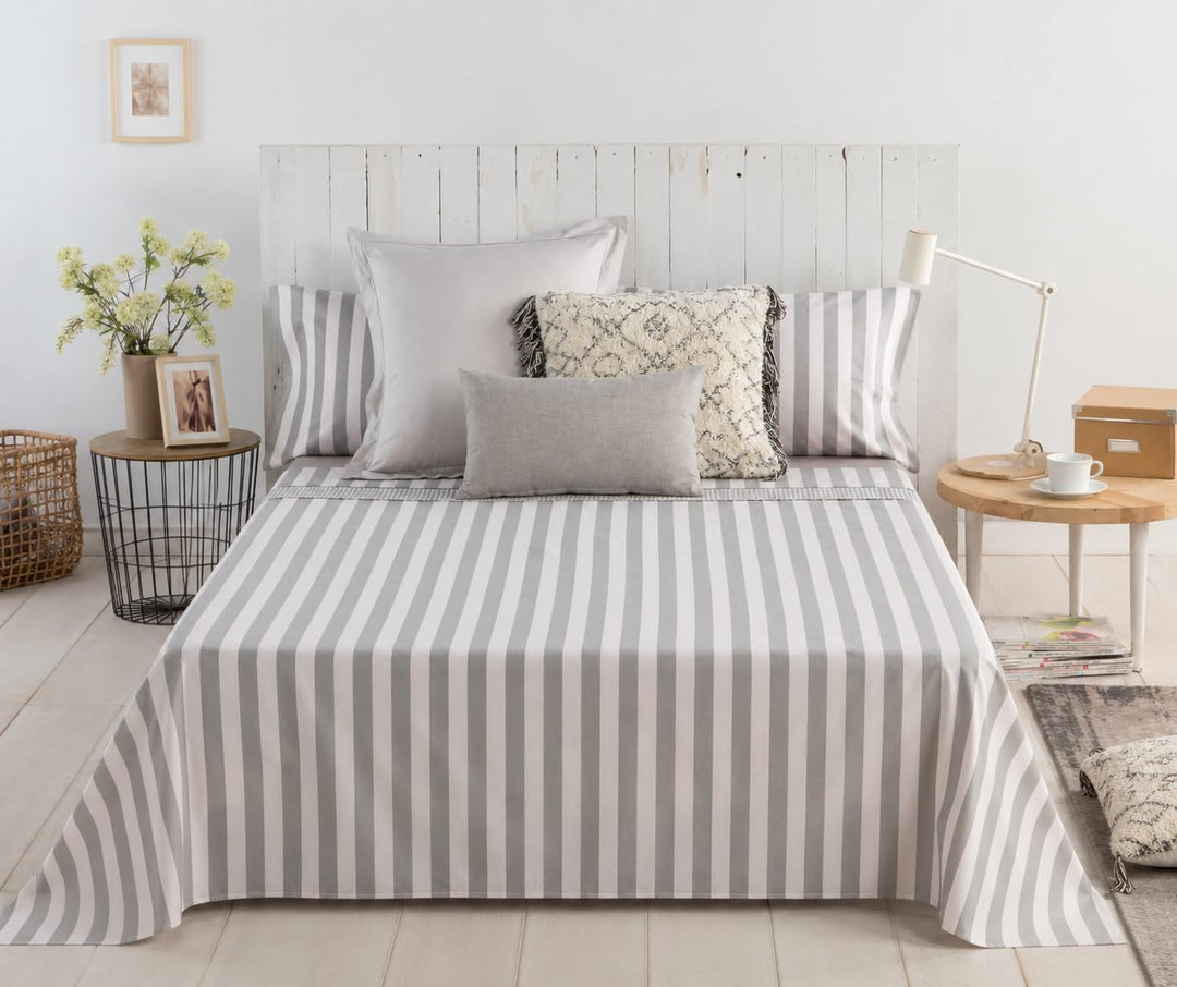 COTTON ARTean Bettwäsche-Set Lines II 160 x 190/200 cm, 100 % Baumwolle. Cama 160 X 190/200 Grau, Ca