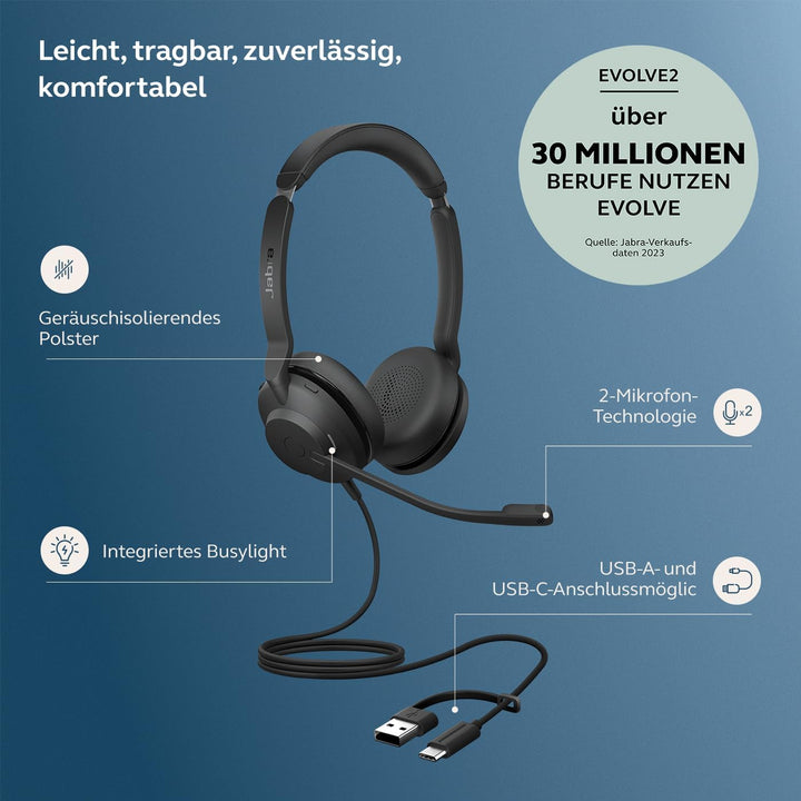 Jabra Evolve2 30 SE Telefon On Ear Headset kabelgebunden Stereo Schwarz Mikrofon-Rauschunterdrückung