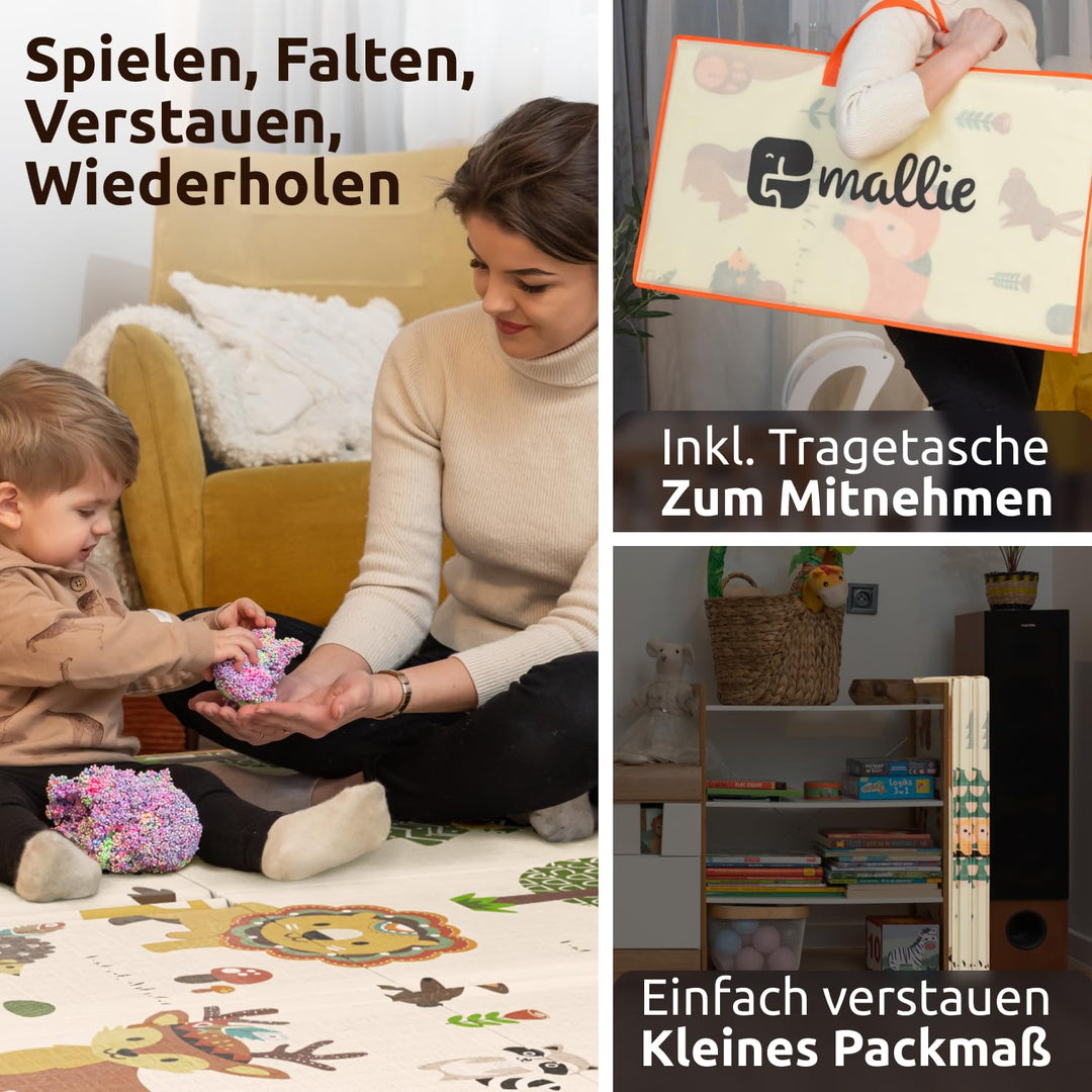 Mallie® Spielmatte Baby Faltbar Schadstofffrei 150x200 CM I Krabbeldecke Baby, Krabbelmatte Baby und