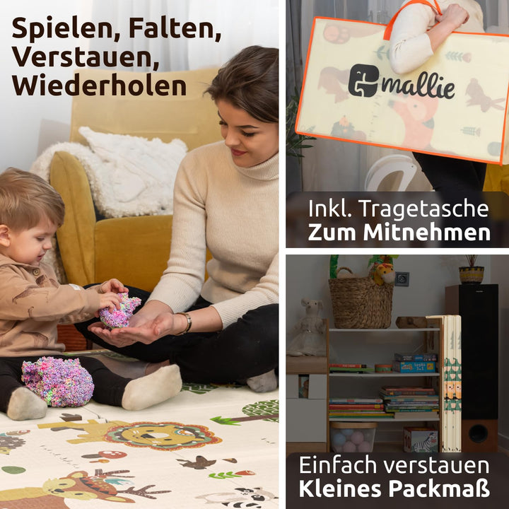 Mallie® Spielmatte Baby Faltbar Schadstofffrei 150x200 CM I Krabbeldecke Baby, Krabbelmatte Baby und