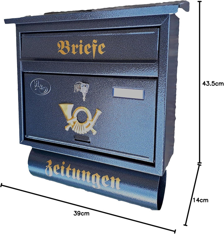 Grosser Briefkasten/Postkasten XXL Anthrazit mit Abnehmbarer Zeitungsrolle Flachdach Katalogeinwurf