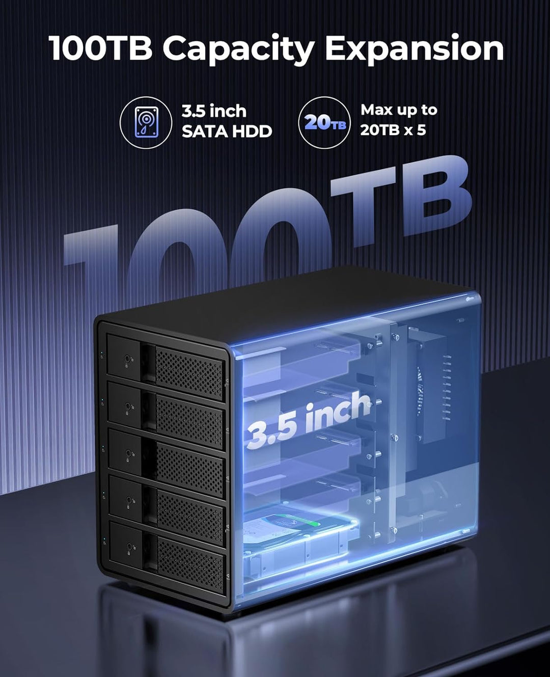 ORICO RAID 5 Bay Festplattengehäuse,USB 3.0 zu SATA Revision 3.0 Externes HDD Gehäuse für 3,5 Zoll H