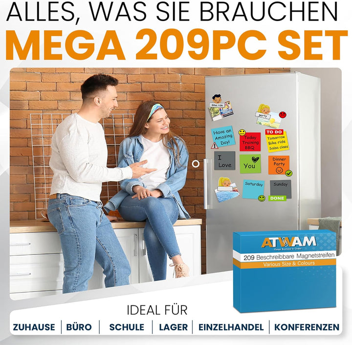 ATWAM 206 Magnetstreifen Beschreibbar Mega Set - Verschiedene Grössen - 6 Farben - Scrum & Kanban -
