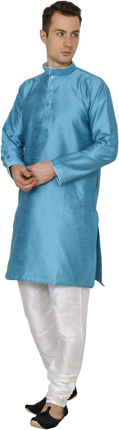 Royal Kurta Men's Silk Blend Self Design Kurta Churidar