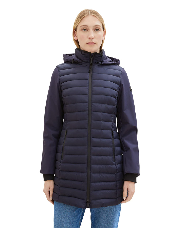 TOM TAILOR Damen 1037477 Hybrid Steppmantel mit Kapuze (1er Pack) XXL 30025 - Navy Midnight Blue, XX