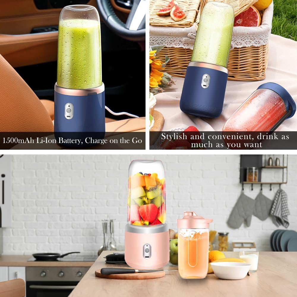 Tragbarer Mixer, 400ml Smoothie Maker to Go mit Reisedeckel fresh juice mixer USB Mini-Mixer mit 6 K