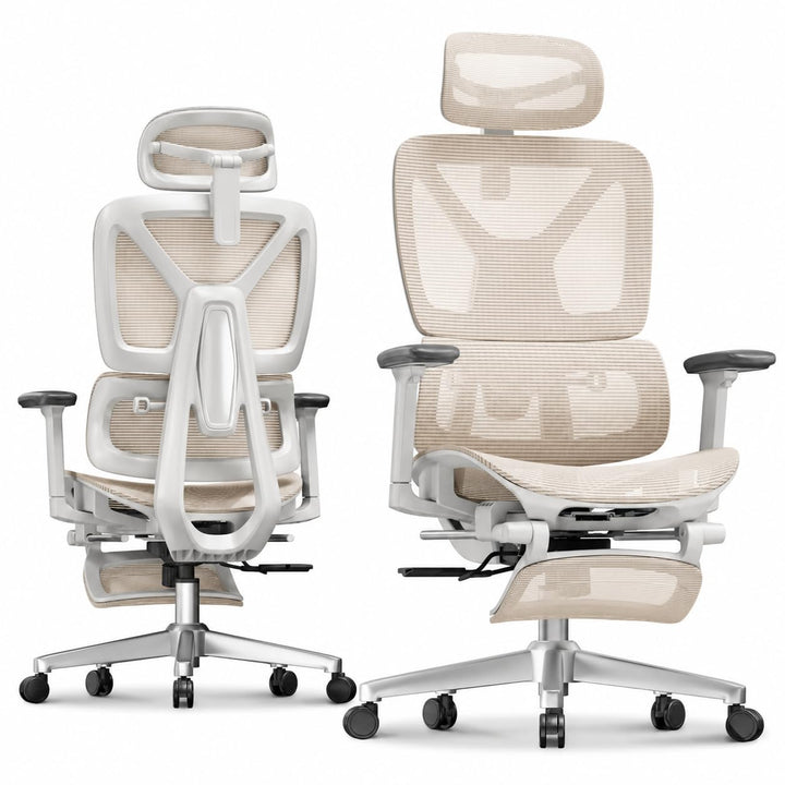 FLEXISPOT ErgoX Ergonomischer Bürostuhl mit Fussstütze Schreibtischstuhl, 3D-Armlehnen, 3D-Kopfstütz