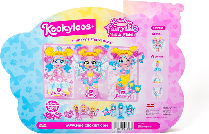 KOOKYLOOS Fairytale Mix & Match Rainbow - 3-in-1 Fantasy-Puppe, enthält 1 Puppe, 1 Prinzessinnen-Kos