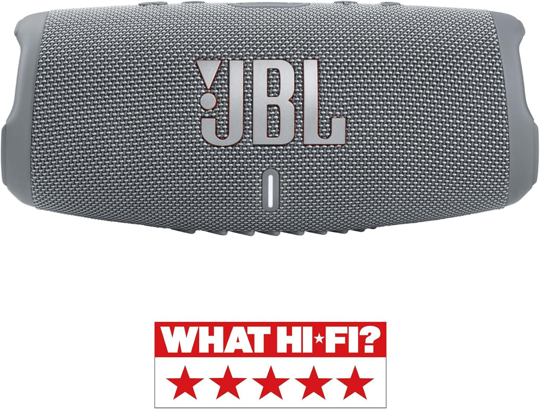 JBL Charge 5 Bluetooth-Lautsprecher in Grau – Wasserfeste, portable Boombox mit integrierter Powerba