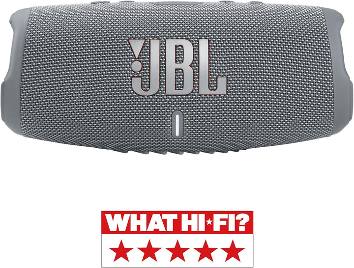 JBL Charge 5 Bluetooth-Lautsprecher in Grau – Wasserfeste, portable Boombox mit integrierter Powerba
