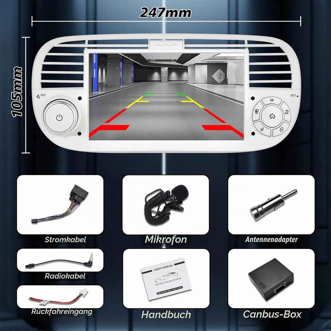 Autoradio mit Bildschirm für FIAT 500 (2007-2015) | Integriertes drahtloses CarPlay &amp; Android Auto |