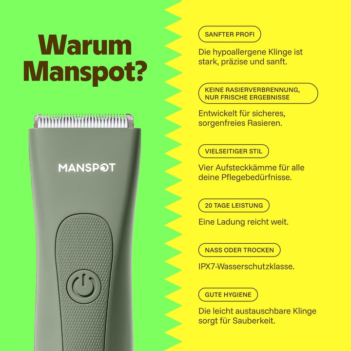 MANSPOT Intimrasierer Mann, Körperhaartrimmer für Herren, Professioneller Body Trimmer Wasserdicht m