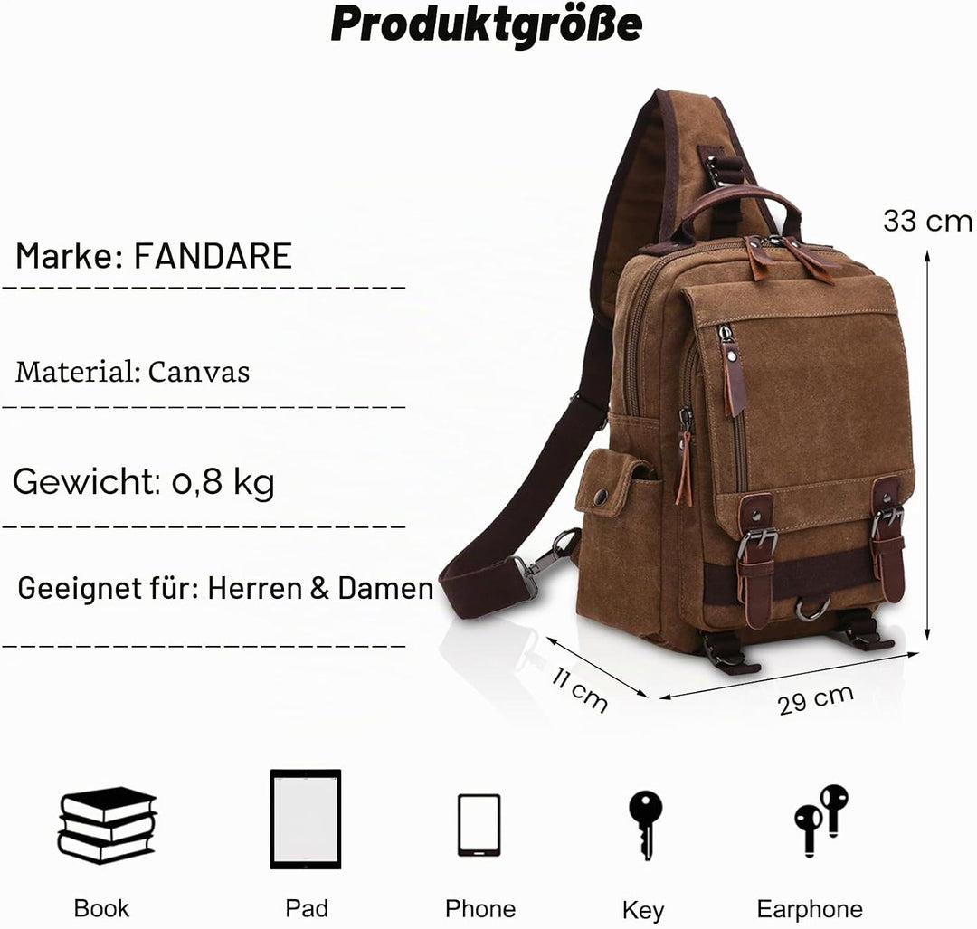 FANDARE Herren Rucksack aus atmungsaktivem Segeltuch Braun A, Braun A