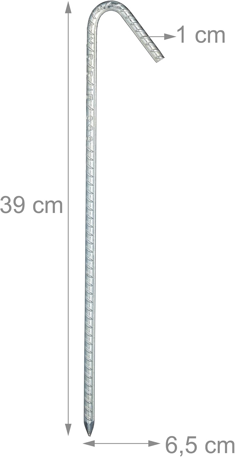 Relaxdays, silber XL Bodenanker im 10er Set, extrem stabile Erdanker, Zeltzubehör, extra lang, 37 cm