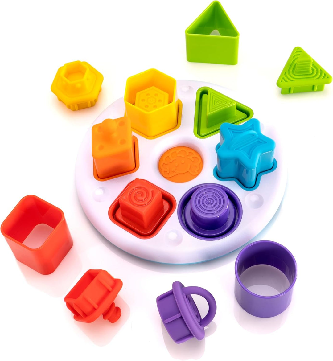 Fat Brain Toys Plugzy Shape Sorter - Taktiles Baby-Sinnesspielzeug für +10 Monate - Inklusive Basis