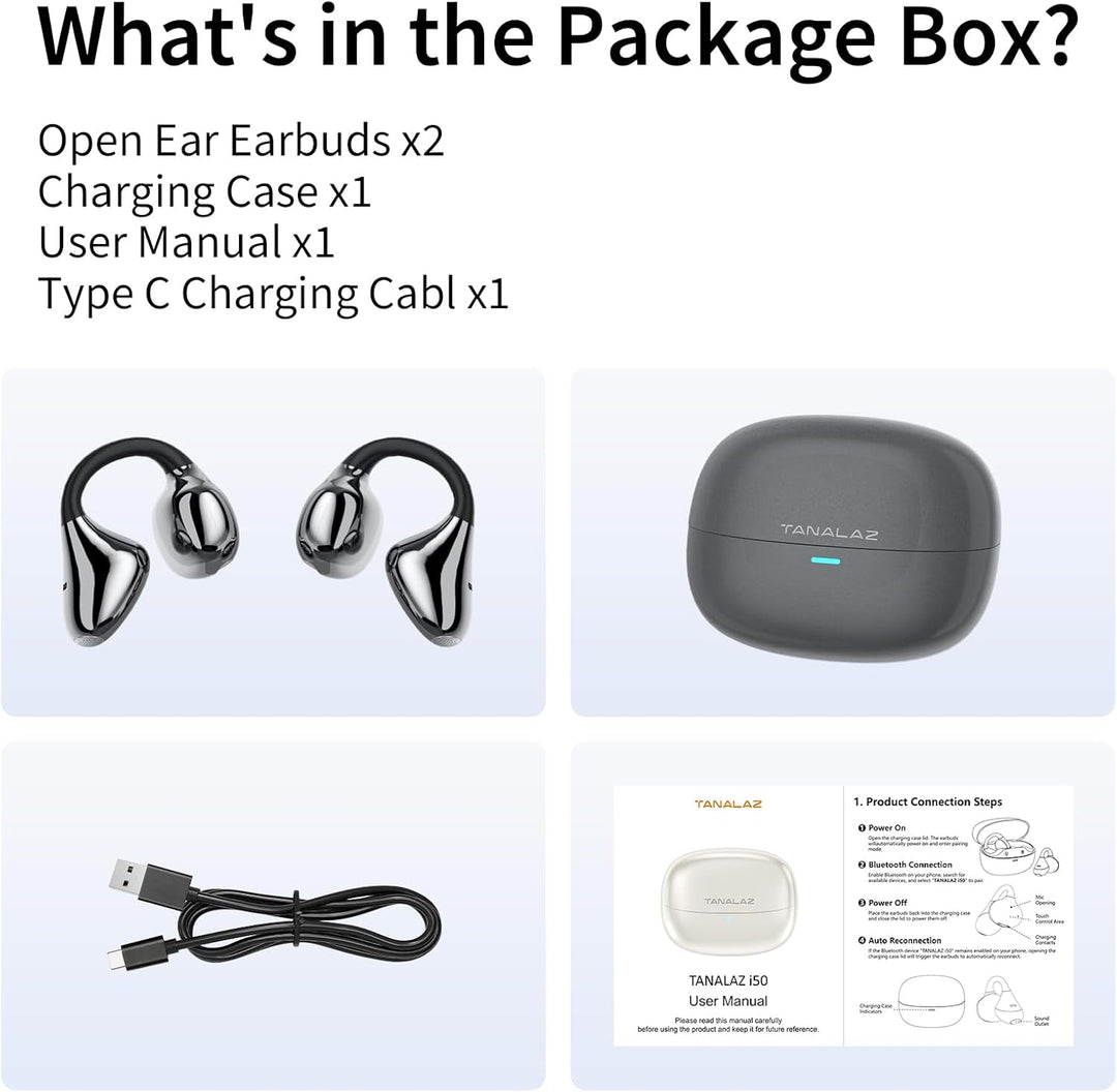 Open-Ear-Kopfhörer I5, Kabellose Bluetooth 6.0 Clip-On-Ohrhörer mit ENC, IPX5 wasserdicht, 36 Std. L