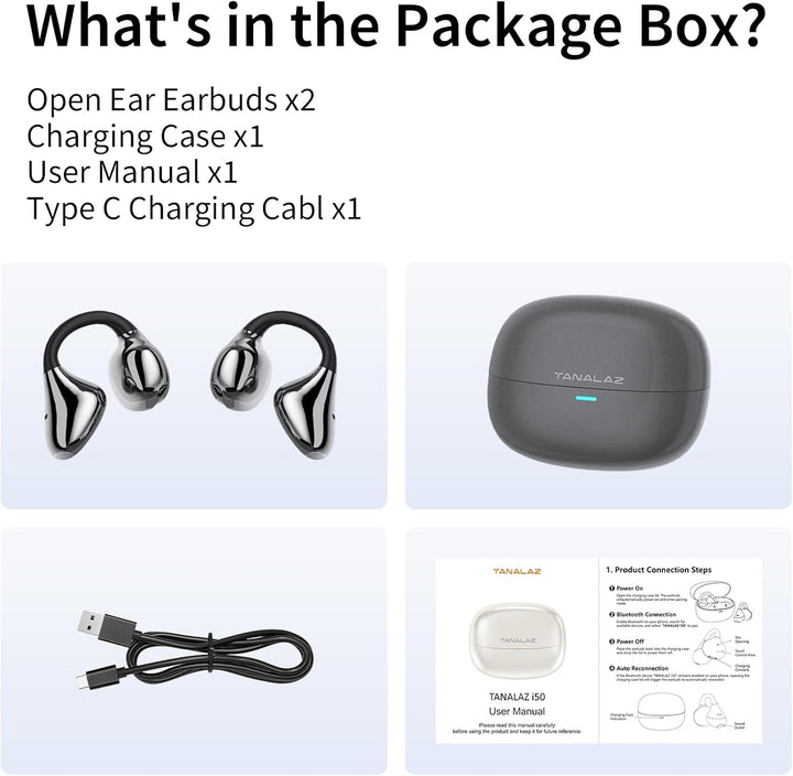 Open-Ear-Kopfhörer I5, Kabellose Bluetooth 6.0 Clip-On-Ohrhörer mit ENC, IPX5 wasserdicht, 36 Std. L