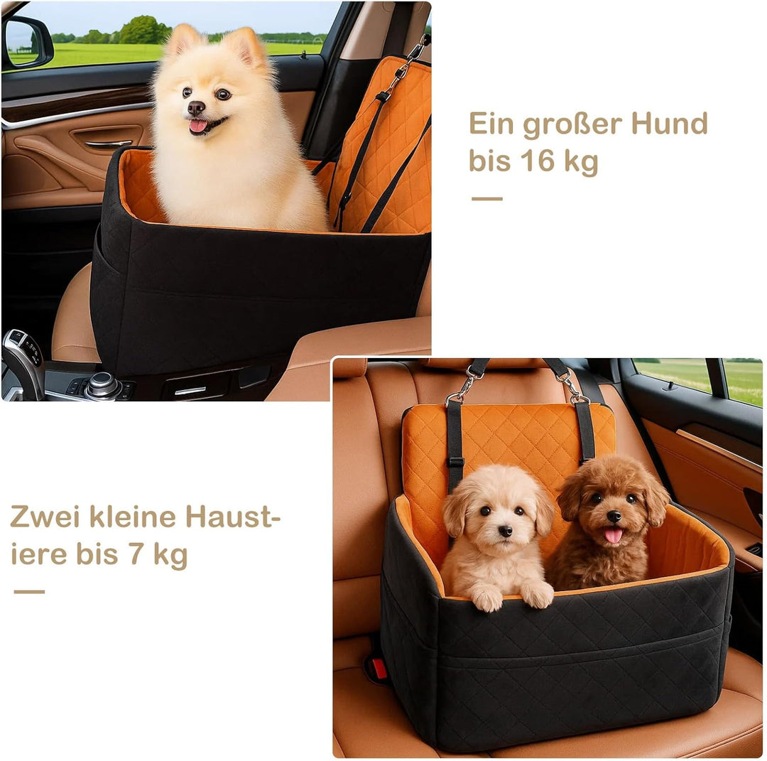 Hunde Autositz für kleine & mittelgrosse bis 25kg mit Sicherheitsleine & Aufbewahrungstaschen abnehm