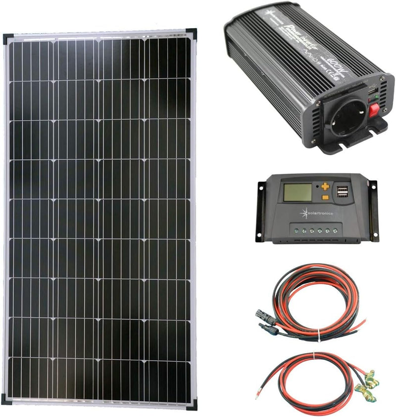 solartronics Komplettset 1x130 Watt Solarmodul 600 Watt Wandler Laderegler Photovoltaik Inselanlage