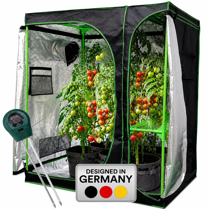 Mucola Growzelt Zuchtzelt mit 3-in-1 Messgerät 120x120x200 cm Schwarz | Lichtdichtes 600D-Gewebe, In