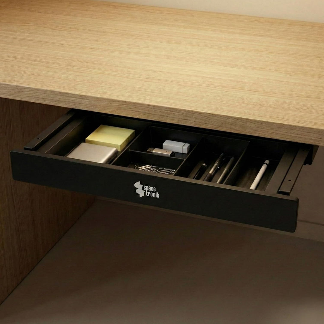 Spacetronik Schublade Unter Schreibtisch Schwarz, Unterbauschublade mit 5 Fächern, stabile Untertisc