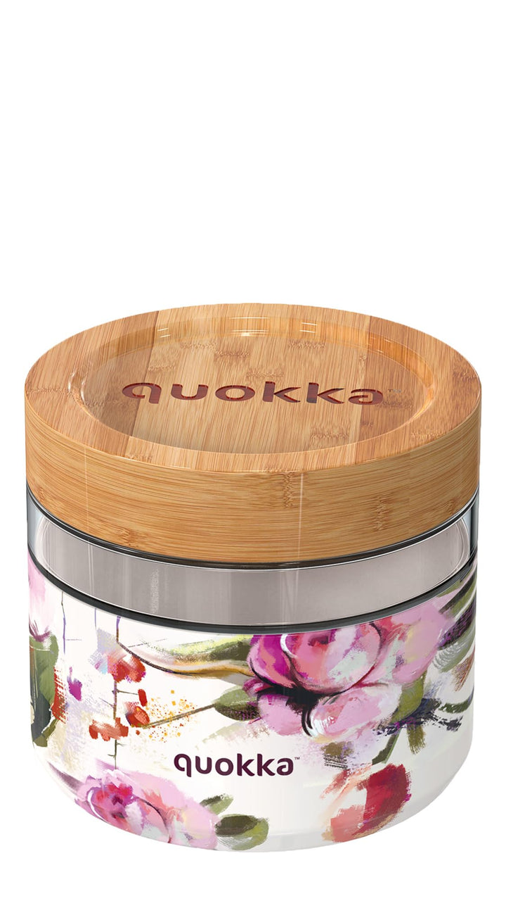 Quokka DELI DARK FLOWERS | BEHÄLTER FÜR ESSEN AUS GLAS MIT SILIKONHÜLLE 820 ML 820ML Dark Flowers, 8